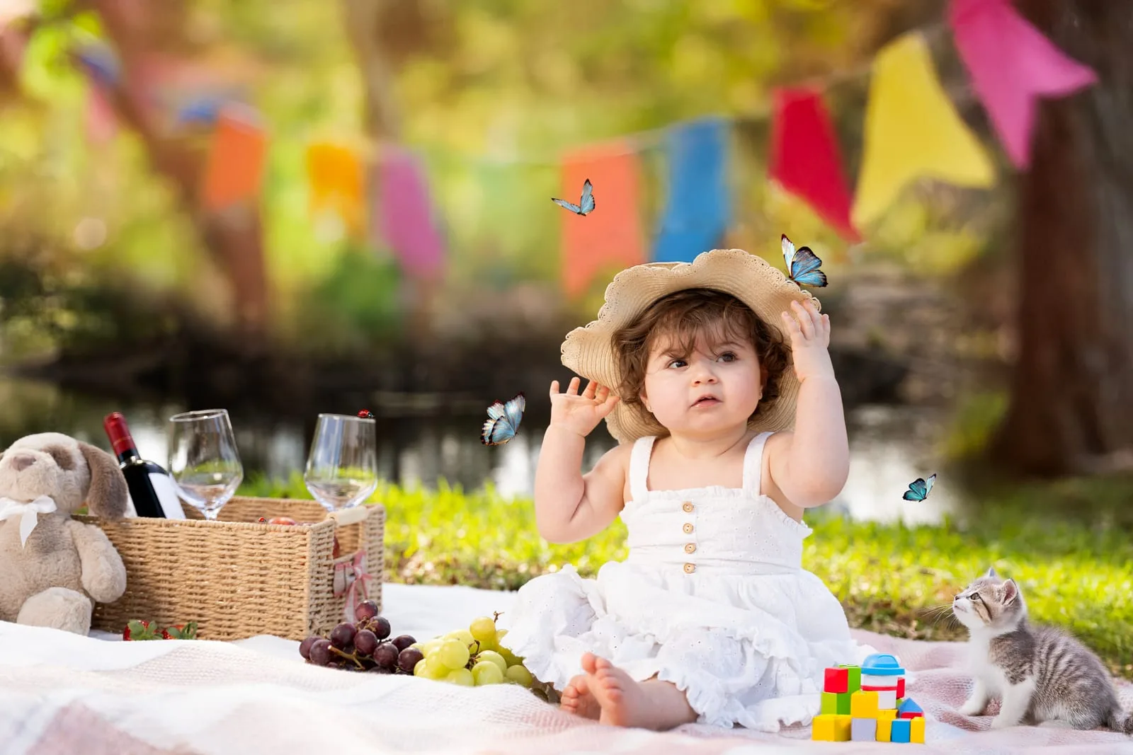 Same picnic portrait after digital art composite