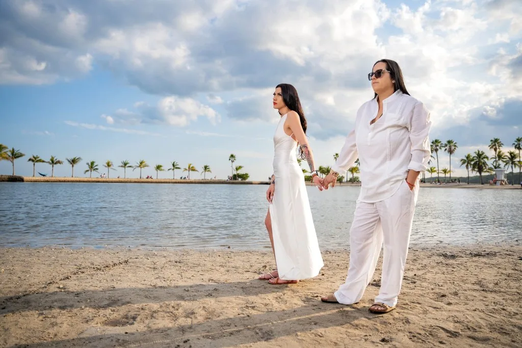 Color-graded beach couple portrait after photo post-production